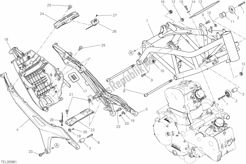 All parts for the Frame of the Ducati Hypermotard Hyperstrada 939 2016